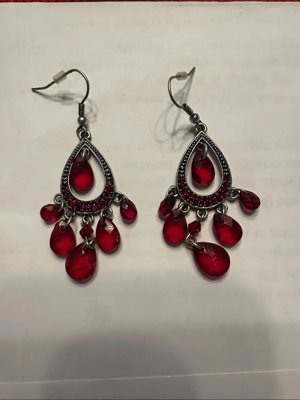 Women's Silver-Tone Bracelet duo and earrings with Red Gem Accents
